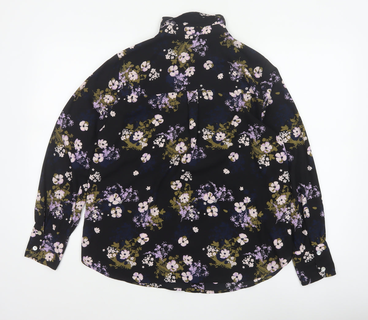 Marks and Spencer Women Black Floral Button-Up Blouse Size 12