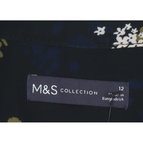 Marks and Spencer Women Black Floral Button-Up Blouse Size 12