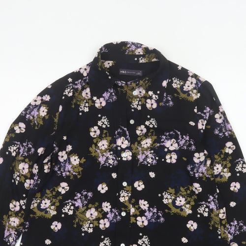 Marks and Spencer Women Black Floral Button-Up Blouse Size 12