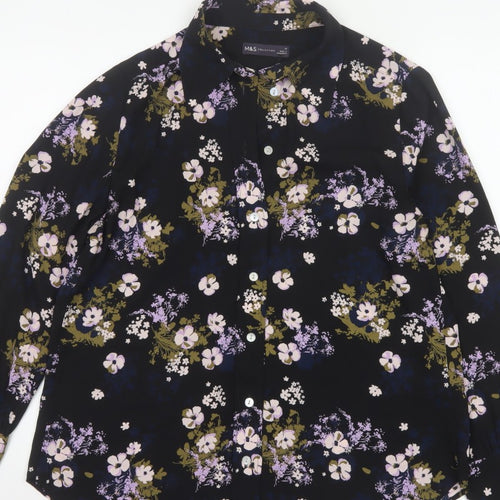 Marks and Spencer Women Black Floral Button-Up Blouse Size 12