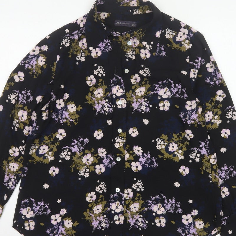 Marks and Spencer Women Black Floral Button-Up Blouse Size 12