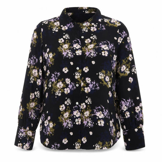 Marks and Spencer Women Black Floral Button-Up Blouse Size 12