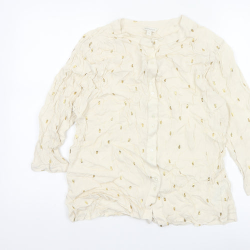 Monsoon Women Ivory M Gold Foil Crinkle Button-Up Long Sleeve Blouse