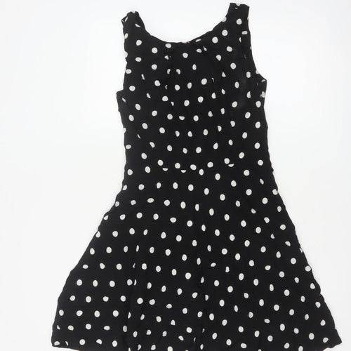Apricot Women Black Polka Dot M Fit & Flare Knee Length Dress