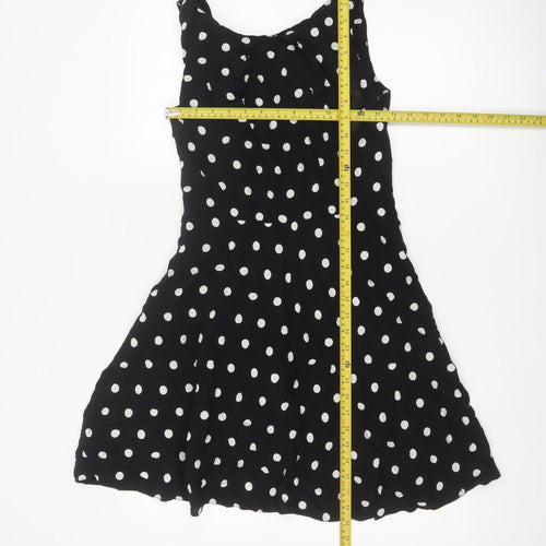 Apricot Women Black Polka Dot M Fit & Flare Knee Length Dress