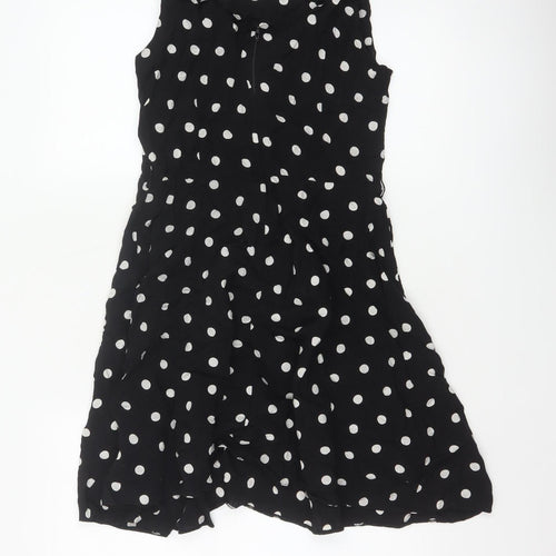 Apricot Women Black Polka Dot M Fit & Flare Knee Length Dress