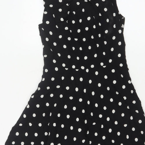 Apricot Women Black Polka Dot M Fit & Flare Knee Length Dress