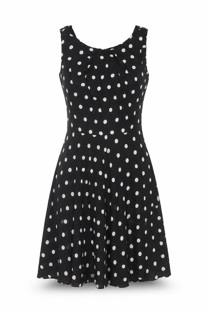 Apricot Women Black Polka Dot M Fit & Flare Knee Length Dress
