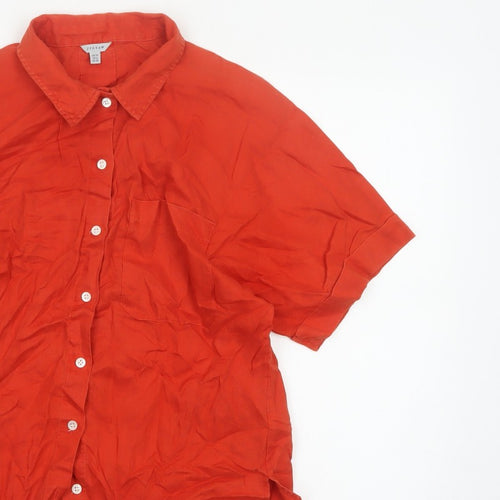 Jigsaw Women Orange UK 10 Linen Short Sleeve Collared Button-Up Shirt