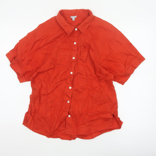 Jigsaw Women Orange UK 10 Linen Short Sleeve Collared Button-Up Shirt