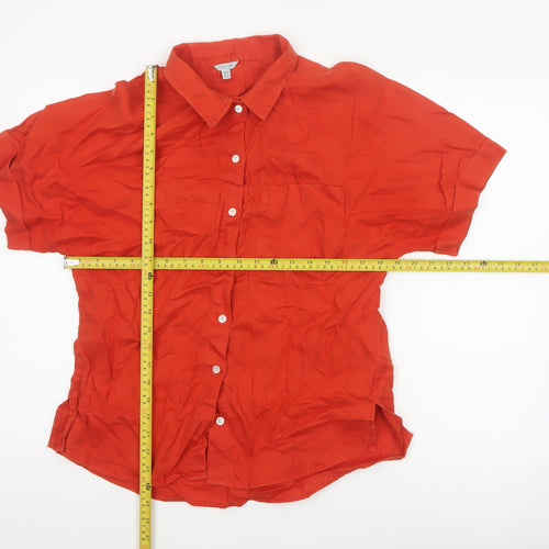 Jigsaw Women Orange UK 10 Linen Short Sleeve Collared Button-Up Shirt