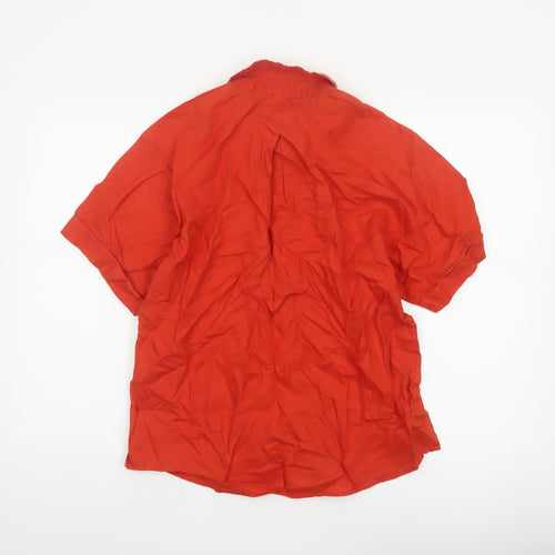 Jigsaw Women Orange UK 10 Linen Short Sleeve Collared Button-Up Shirt