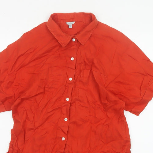 Jigsaw Women Orange UK 10 Linen Short Sleeve Collared Button-Up Shirt