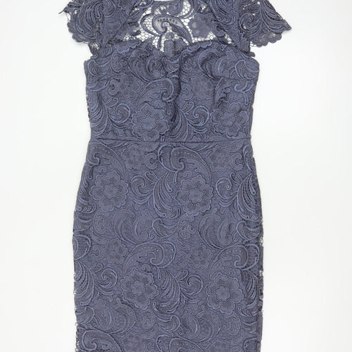 Paper Dolls Women Grey UK 12 Floral Lace Pencil Party Dress
