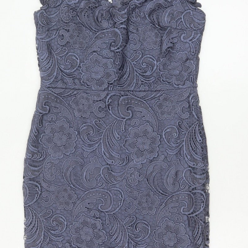 Paper Dolls Women Grey UK 12 Floral Lace Pencil Party Dress