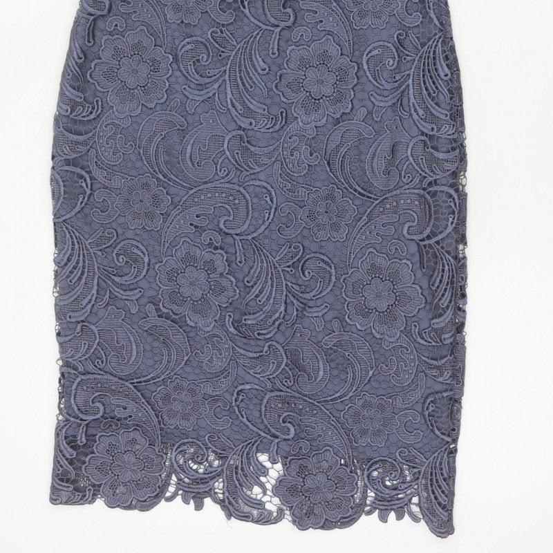 Paper Dolls Women Grey UK 12 Floral Lace Pencil Party Dress