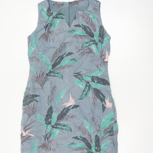 Laura Ashley Women Grey Floral Linen Fit & Flare Dress UK 10