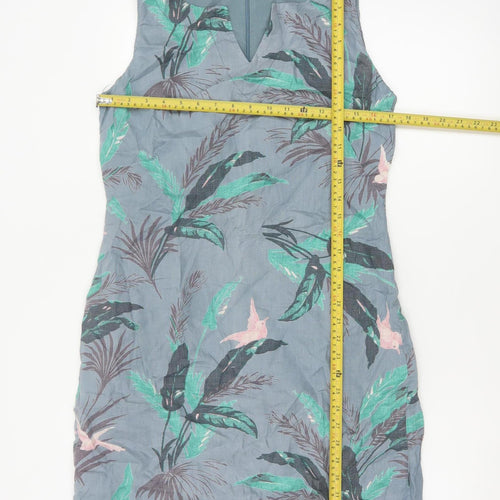 Laura Ashley Women Grey Floral Linen Fit & Flare Dress UK 10