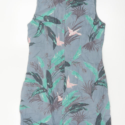 Laura Ashley Women Grey Floral Linen Fit & Flare Dress UK 10