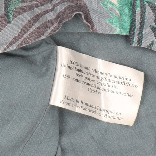 Laura Ashley Women Grey Floral Linen Fit & Flare Dress UK 10