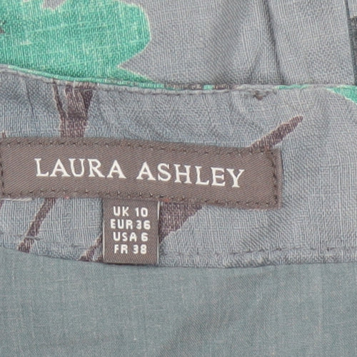 Laura Ashley Women Grey Floral Linen Fit & Flare Dress UK 10