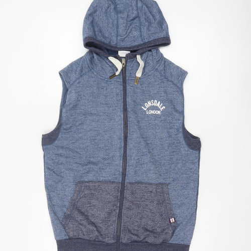Lonsdale Men’s Blue M Sleeveless Full Zip Hooded Vest Hoodie London