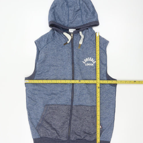 Lonsdale Men’s Blue M Sleeveless Full Zip Hooded Vest Hoodie London