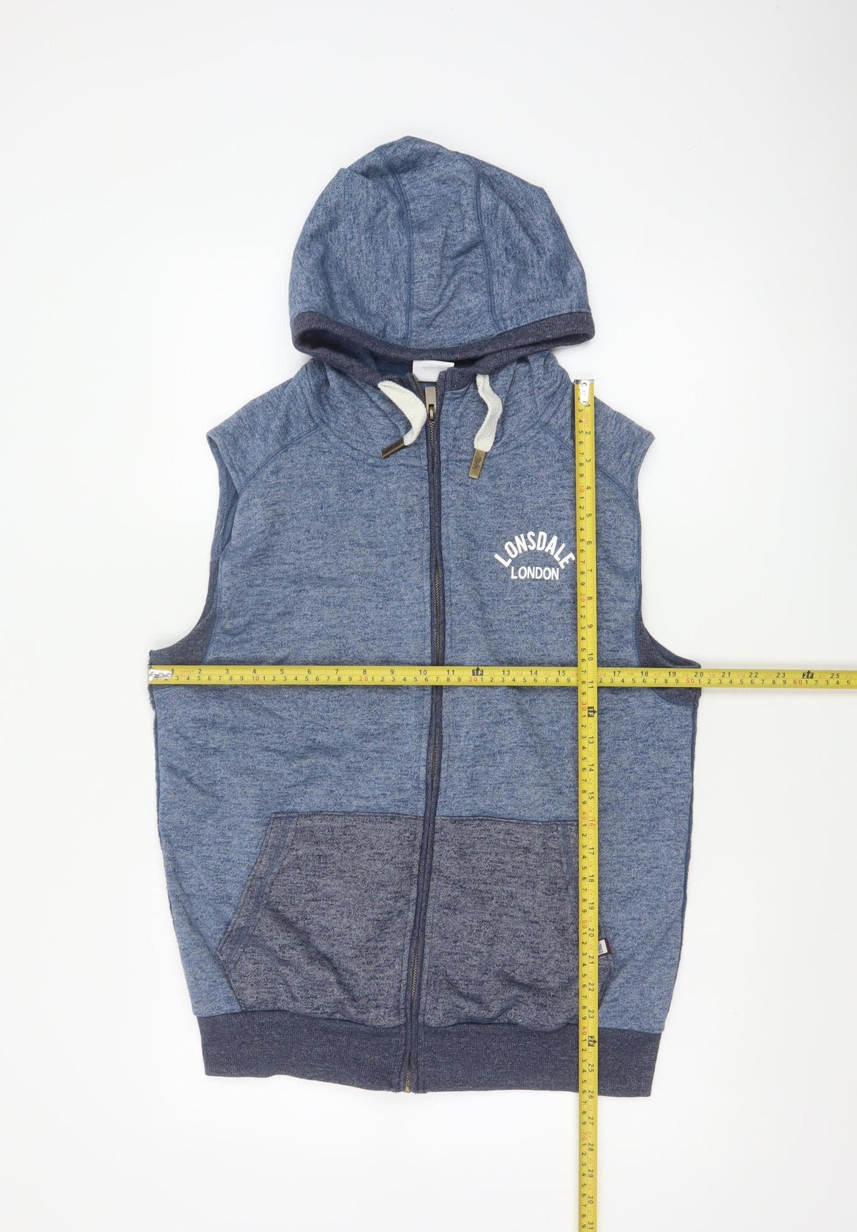 Lonsdale Men’s Blue M Sleeveless Full Zip Hooded Vest Hoodie London