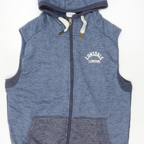 Lonsdale Men’s Blue M Sleeveless Full Zip Hooded Vest Hoodie London