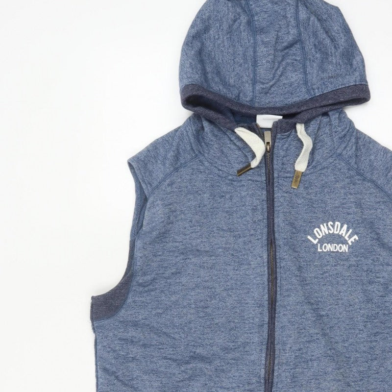 Lonsdale Men’s Blue M Sleeveless Full Zip Hooded Vest Hoodie London