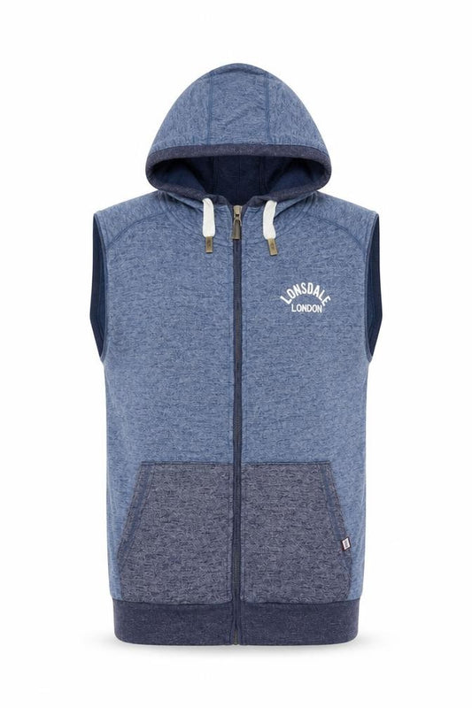 Lonsdale Men’s Blue M Sleeveless Full Zip Hooded Vest Hoodie London