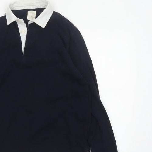 Marks & Spencer Men’s Blue White Collar Long Sleeve Polo Shirt M