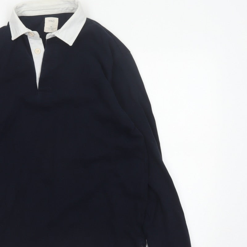 Marks & Spencer Men’s Blue White Collar Long Sleeve Polo Shirt M