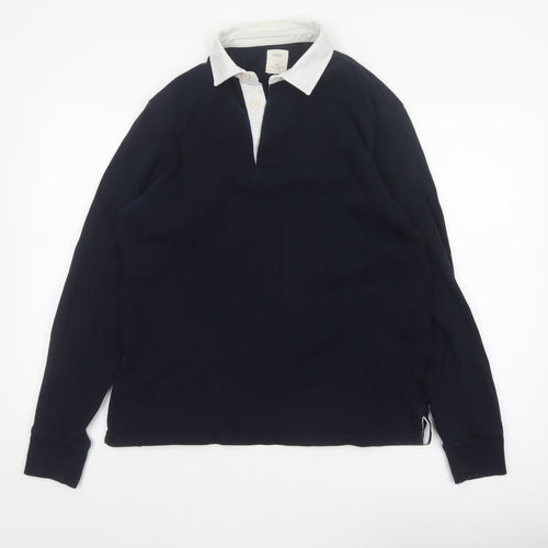 Marks & Spencer Men’s Blue White Collar Long Sleeve Polo Shirt M