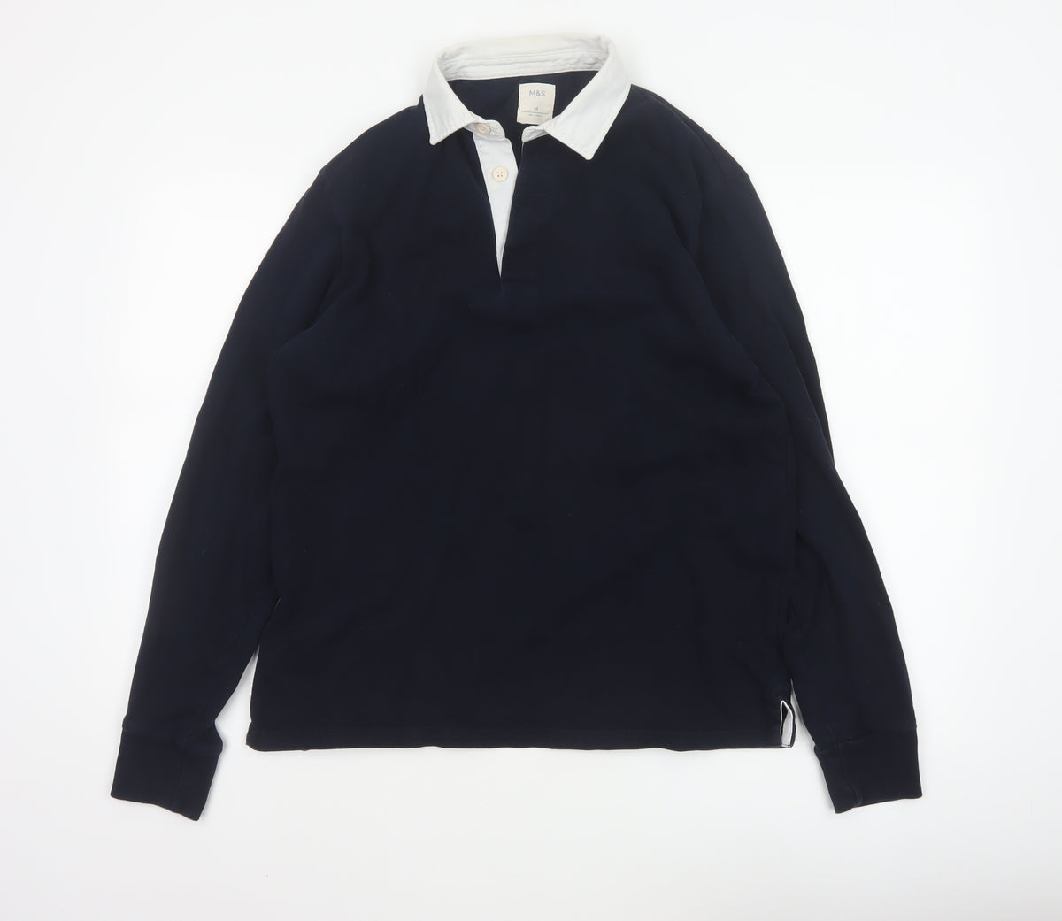 Marks & Spencer Men’s Blue White Collar Long Sleeve Polo Shirt M
