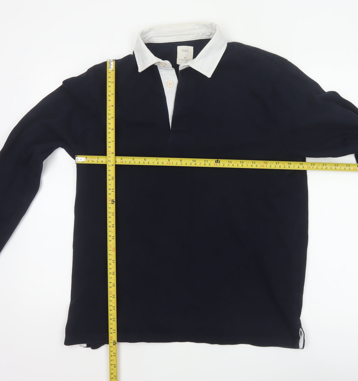 Marks & Spencer Men’s Blue White Collar Long Sleeve Polo Shirt M