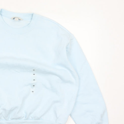 Marks & Spencer Women Blue M Crew Neck Pullover Sweatshirt Cotton