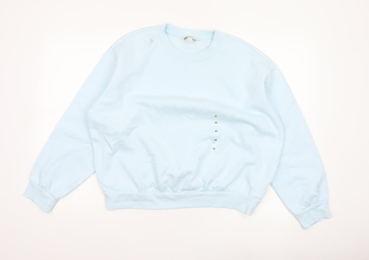 Marks & Spencer Women Blue M Crew Neck Pullover Sweatshirt Cotton