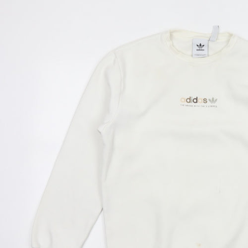 adidas Men Ivory S Pullover Crew Neck Logo Cotton Blend Sweatshirt