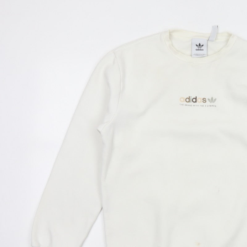 adidas Men Ivory S Pullover Crew Neck Logo Cotton Blend Sweatshirt