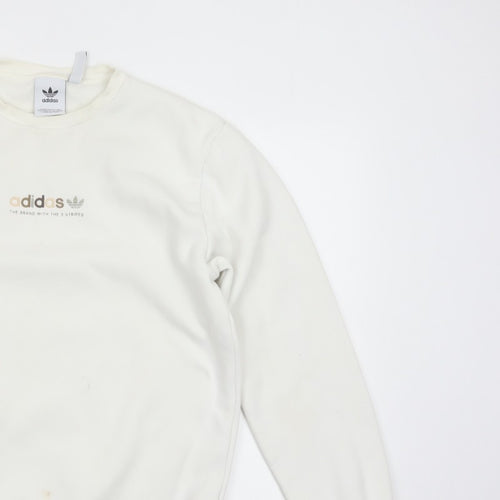 adidas Men Ivory S Pullover Crew Neck Logo Cotton Blend Sweatshirt