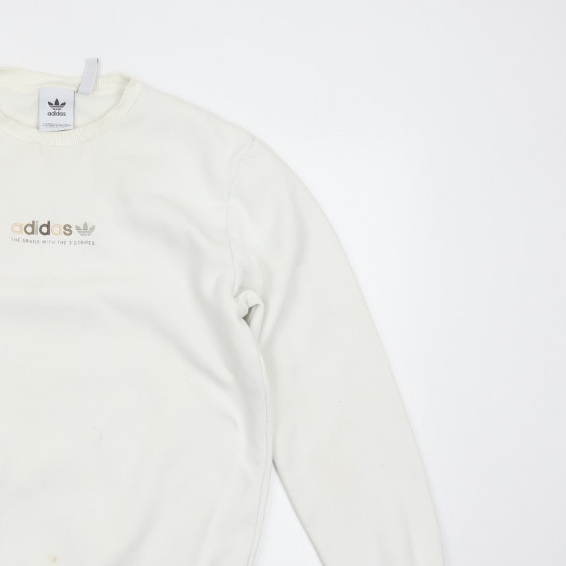 adidas Men Ivory S Pullover Crew Neck Logo Cotton Blend Sweatshirt