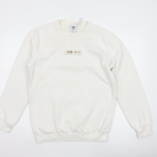 adidas Men Ivory S Pullover Crew Neck Logo Cotton Blend Sweatshirt