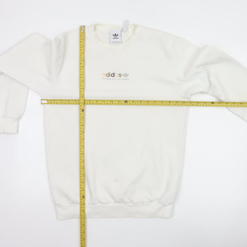 adidas Men Ivory S Pullover Crew Neck Logo Cotton Blend Sweatshirt