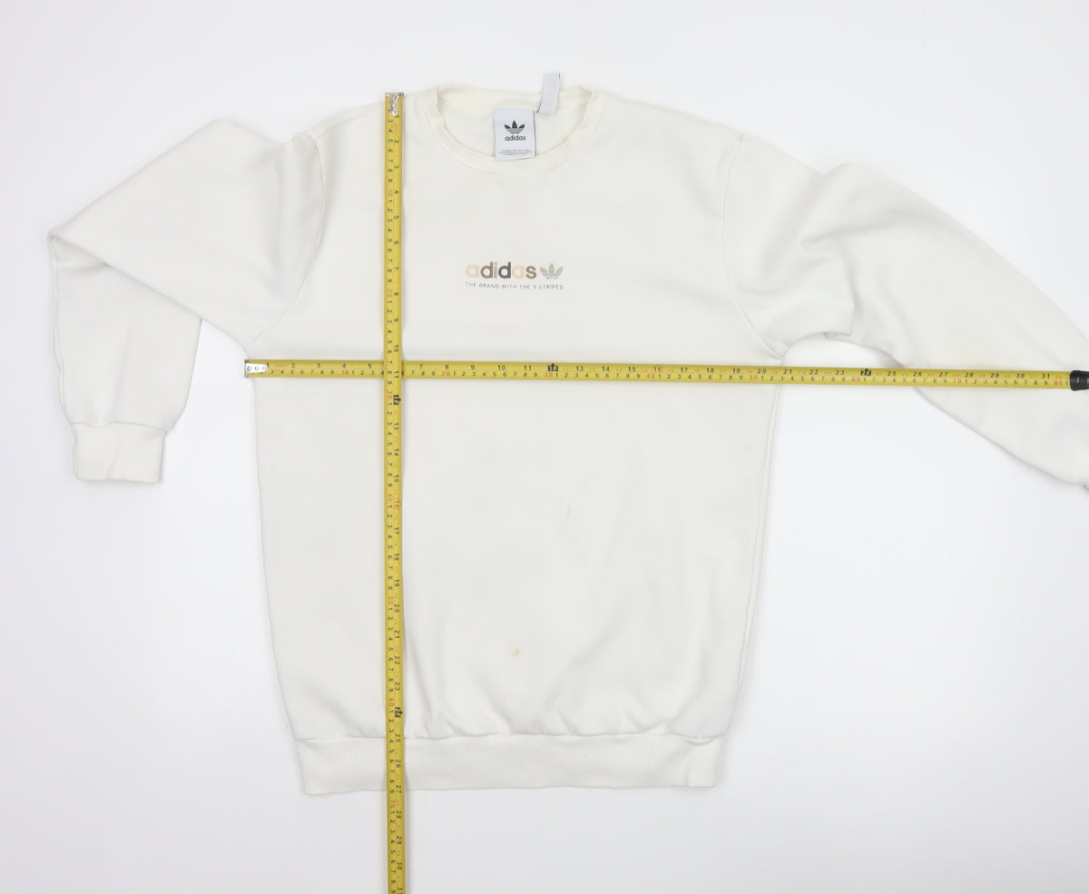 adidas Men Ivory S Pullover Crew Neck Logo Cotton Blend Sweatshirt