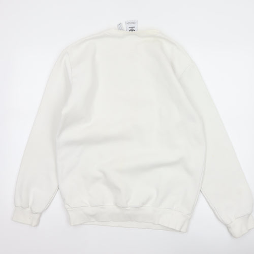adidas Men Ivory S Pullover Crew Neck Logo Cotton Blend Sweatshirt