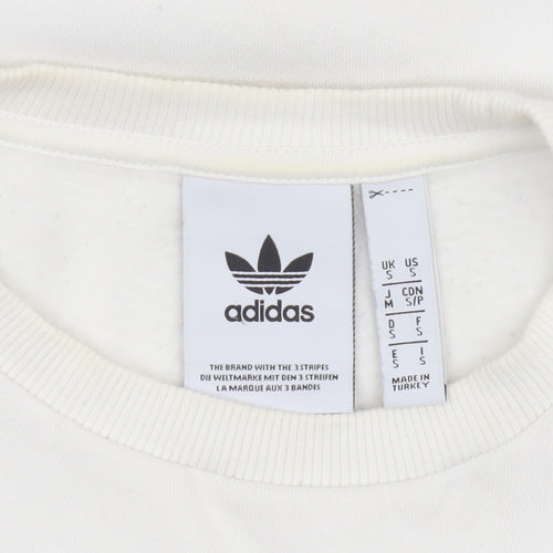 adidas Men Ivory S Pullover Crew Neck Logo Cotton Blend Sweatshirt