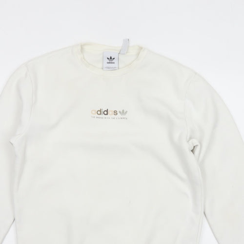 adidas Men Ivory S Pullover Crew Neck Logo Cotton Blend Sweatshirt