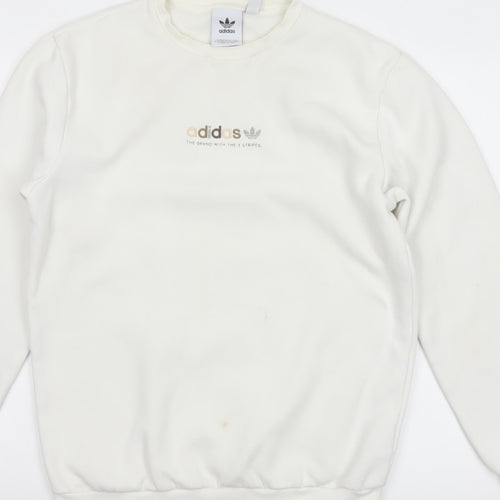 adidas Men Ivory S Pullover Crew Neck Logo Cotton Blend Sweatshirt