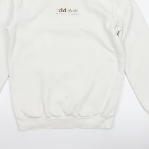 adidas Men Ivory S Pullover Crew Neck Logo Cotton Blend Sweatshirt